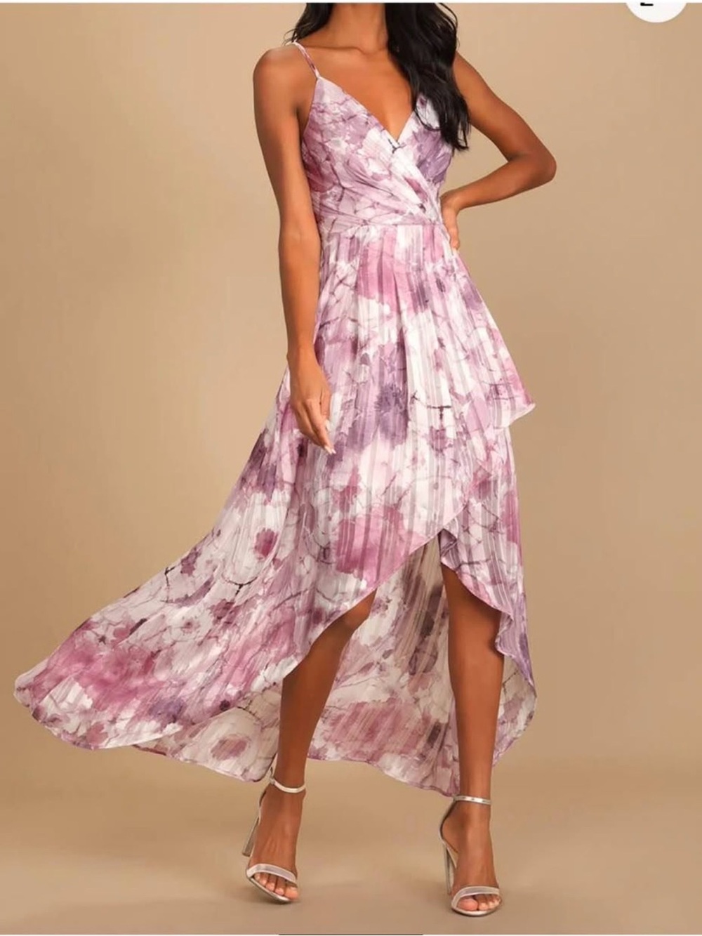 Lulu's Pink & Purple Floral High-Low Maxi Dress